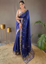 Matka Silk Navy Blue Festival Wear Embroidery Work Saree